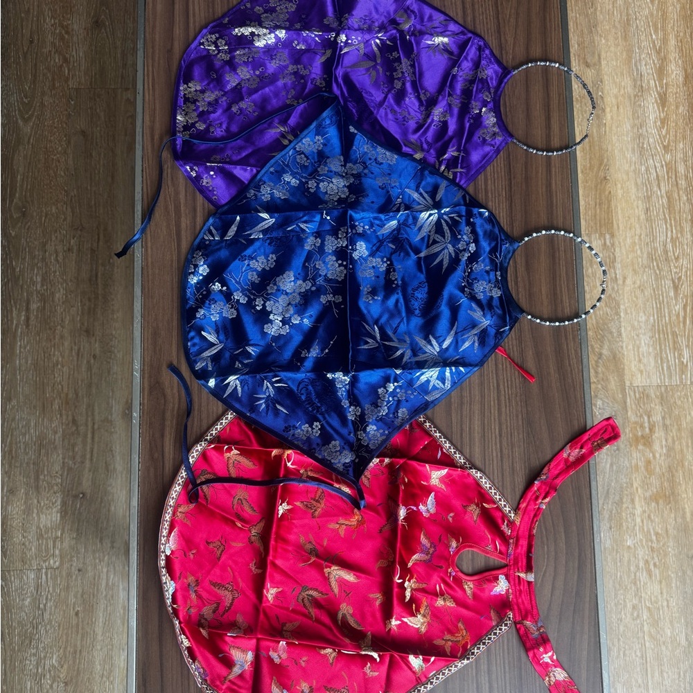 Set of Three Floral Satin Halter Tops